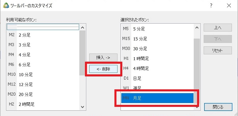 MT5 時間足削除