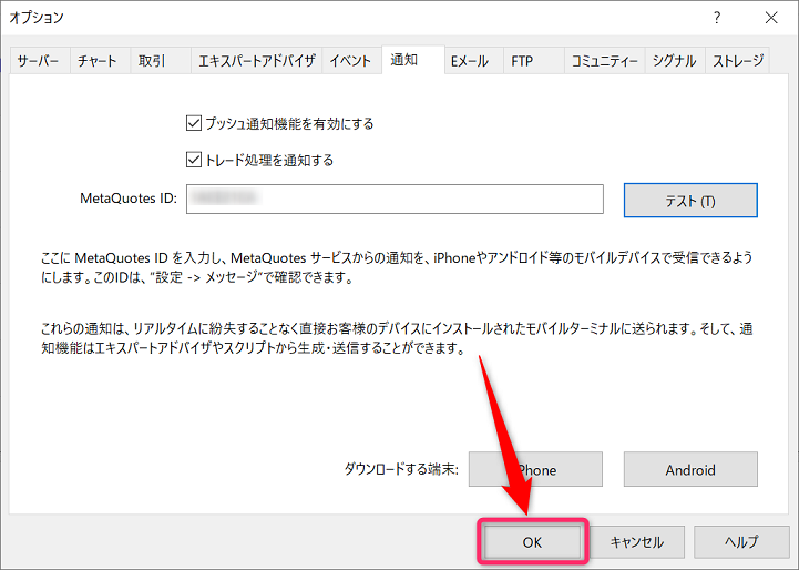 MT5 オプションウィンドウ